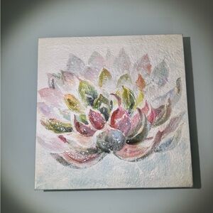 Abstract Impressionist Lotus Flower Canvas Wall Art - Pink and Green